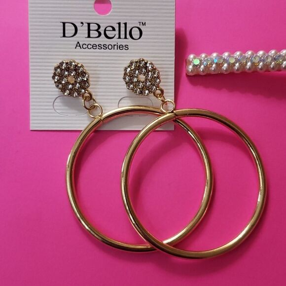Rhinestone Hoop Earrings and Barrett Bundle - Picture 2 of 5